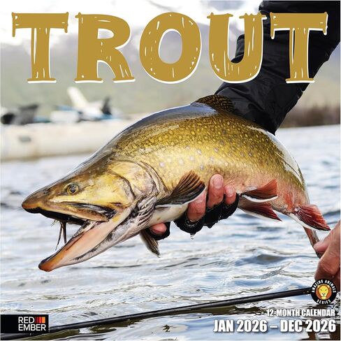 تقويم حائط RED EMBER Trout 2026 لمدة 12 شهرًا | 12 بوصة × 24 بوصة مفتوح | ورق سميك وقوي | هدية العيد | تقويم الصيد الرياضي 2026 in Kuwait