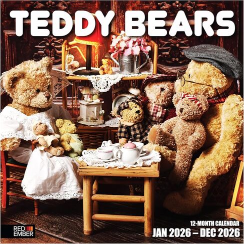 تقويم حائط RED EMBER Teddy Bears 2026 لمدة 12 شهرًا | 12 بوصة × 24 بوصة مفتوح | ورق سميك وقوي | هدية العيد | تقويم الاطفال لطيف 2026 in Kuwait
