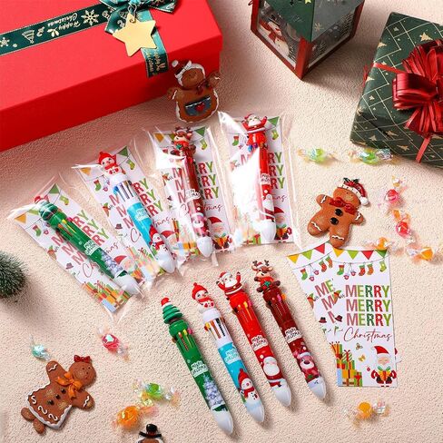 24 Christmas Multicolor Ballpoint Pen 10 in 1 Retractable Ballpoint Pens with Christmas Greeting Card Snowman Reindeer Claus 10 Color Pen for Office Gift Xmas Party Favors in Saudi Arabia