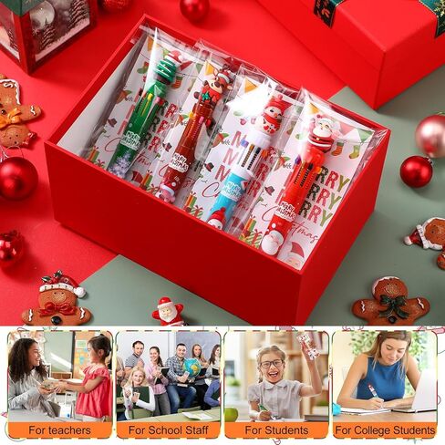 24 Christmas Multicolor Ballpoint Pen 10 in 1 Retractable Ballpoint Pens with Christmas Greeting Card Snowman Reindeer Claus 10 Color Pen for Office Gift Xmas Party Favors in Saudi Arabia