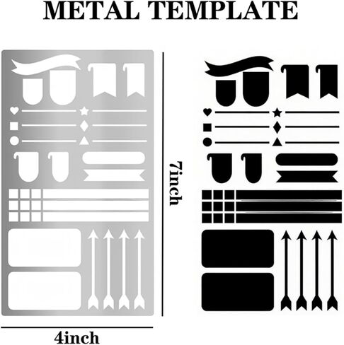 Metal Planner Stencils Accessories Journal Stencil ，4X7 Inch Reusable Stainless Steel Template for DIY Bullet Journal, Calendar,Habit Tracker, Notebook, Scrapbook Stencil in Saudi Arabia
