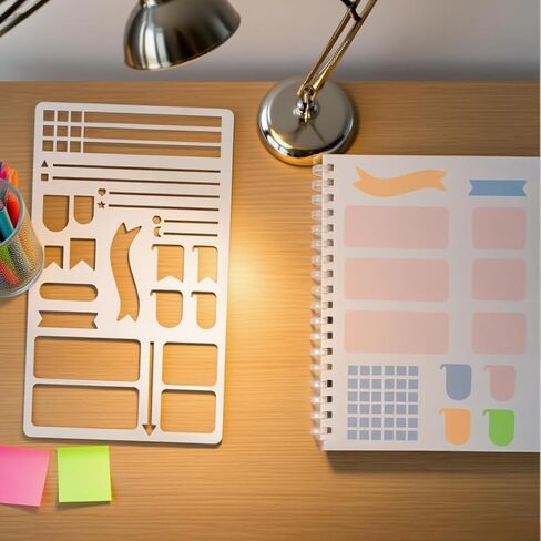 Metal Planner Stencils Accessories Journal Stencil ，4X7 Inch Reusable Stainless Steel Template for DIY Bullet Journal, Calendar,Habit Tracker, Notebook, Scrapbook Stencil in Saudi Arabia