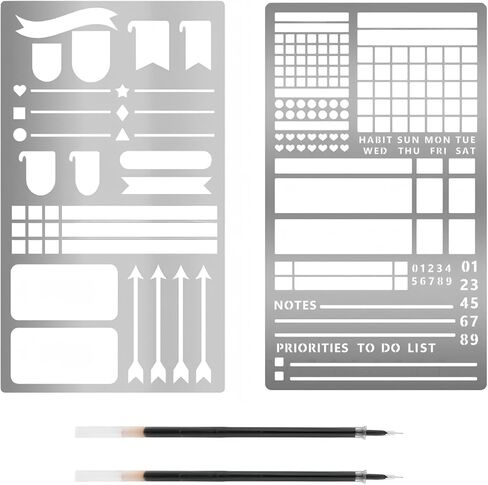Metal Planner Stencils Accessories Journal Stencil ，4X7 Inch Reusable Stainless Steel Template for DIY Bullet Journal, Calendar,Habit Tracker, Notebook, Scrapbook Stencil in Saudi Arabia
