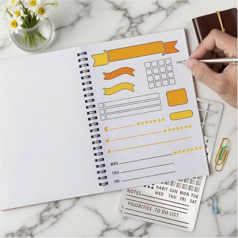 Metal Planner Stencils Accessories Journal Stencil ，4X7 Inch Reusable Stainless Steel Template for DIY Bullet Journal, Calendar,Habit Tracker, Notebook, Scrapbook Stencil in Saudi Arabia
