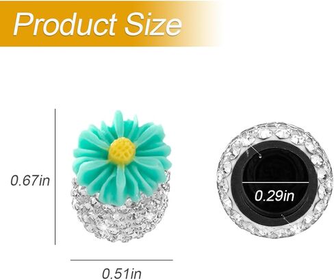 Bling Car Valve Stem Caps, 4PCS Crystal Rhinestone Flower Dustproof Vehicle Tire Protection Cover, Auto Exterior Wheel Rim Protector Accessories, Universal for Bike Truck Mocorcycle (Yellow) in Saudi Arabia