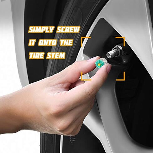 Bling Car Valve Stem Caps, 4PCS Crystal Rhinestone Flower Dustproof Vehicle Tire Protection Cover, Auto Exterior Wheel Rim Protector Accessories, Universal for Bike Truck Mocorcycle (Yellow) in Saudi Arabia