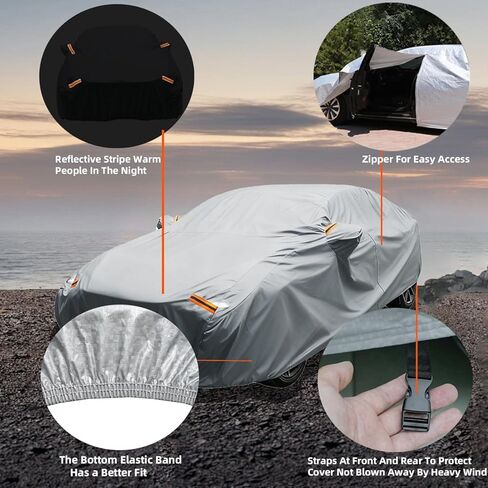 6 Layers Car Cover Waterproof All Weather for Automobiles Outdoor Full Cover Rain Sun UV Protection with Zipper Cotton Size A2 (186" to 193") Universal Fit for Sedan in Saudi Arabia