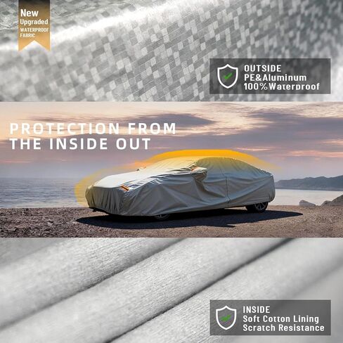 6 Layers Car Cover Waterproof All Weather for Automobiles Outdoor Full Cover Rain Sun UV Protection with Zipper Cotton Size A2 (186" to 193") Universal Fit for Sedan in Saudi Arabia