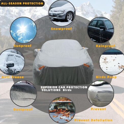 6 Layers Car Cover Waterproof All Weather for Automobiles Outdoor Full Cover Rain Sun UV Protection with Zipper Cotton Size A2 (186" to 193") Universal Fit for Sedan in Saudi Arabia