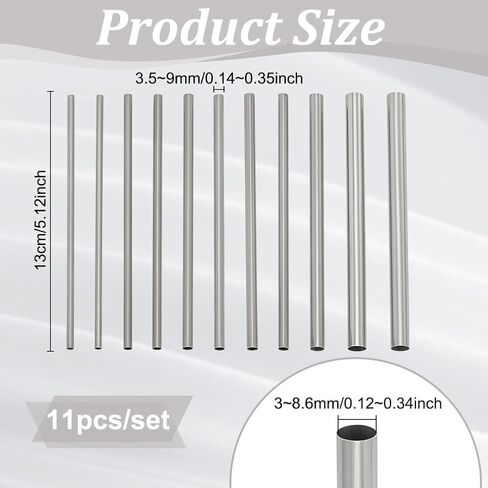 PH PandaHall 11pcs Mandrels for Jewelry Making 5 Sizes Carbon Steel Rod 5 Inch Long Hollow Round Tubing Straight Metal Tube for DIY Craft Wind Chime Wire Wrapping Forming Rings 3.5/4.2/5/7/9mm in Saudi Arabia