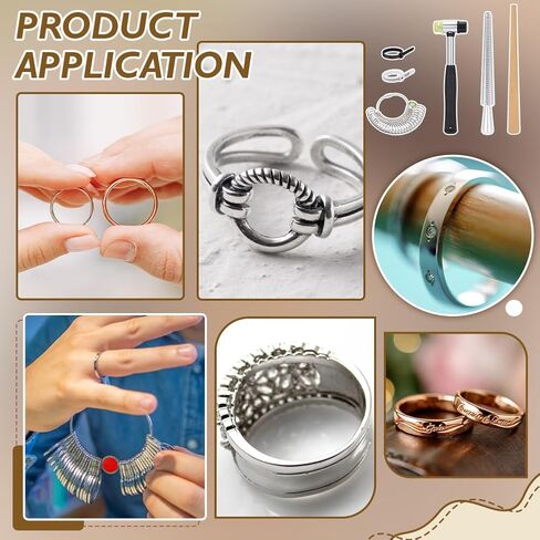 BENECREAT 6Pcs Ring Sizer Measuring Tools, Including Ring Sizer Gauge, Ring Mandrel, Wood Polishing Stick and Jewelry Hammer, Finger Sizing Measuring Kit for Ring Making and Repair in Saudi Arabia