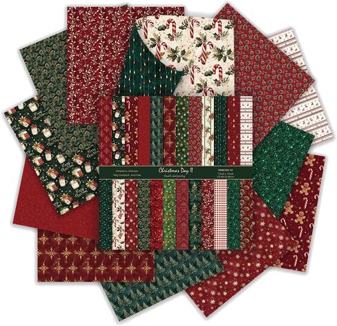 ورق قصاصات عيد الميلاد مقاس 12 × 12، ورق بنمط عيد الميلاد مزدوج الجوانب باللونين الأحمر والأخضر لمواد الحرف اليدوية ومستلزمات سجل القصاصات وصنع البطاقات وتزيين الألبوم وتغليف الهدايا (ب) in Kuwait