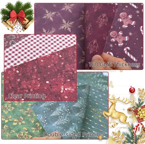 ورق قصاصات عيد الميلاد مقاس 12 × 12، ورق بنمط عيد الميلاد مزدوج الجوانب باللونين الأحمر والأخضر لمواد الحرف اليدوية ومستلزمات سجل القصاصات وصنع البطاقات وتزيين الألبوم وتغليف الهدايا (ب) in Kuwait