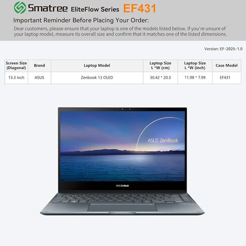 Smatree EliteFlow Laptop Sleeve Case for 16 inch ASUS Vivobook 16/16X F1605,for 16 inch Vivobook 16X M1603/S 16X S5602/16X OLED K3605,for 15.6 inch Zenbook Pro Duo 15 OLED, Case with Pocket (EF619) in Saudi Arabia