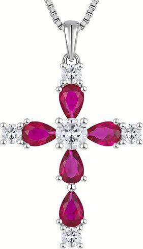 YL Cross Necklace for Women 925 Sterling Silver Halo Gemstone Pendant Birthstone Religious Jewelry for Mom in Kuwait