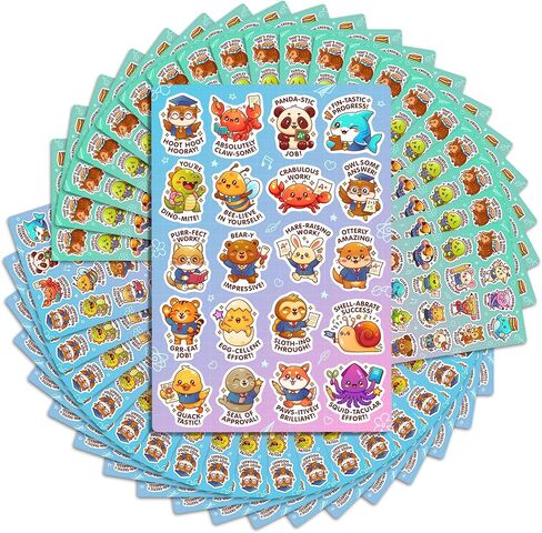 Animal Pun Reward Stickers – 800 Cute Incentive Stickers for Kids, 40 Unique Designs, Classroom & Homeschool Rewards, Homework & Behavior Charts in Saudi Arabia