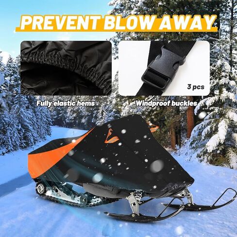 غطاء عربة ثلج مقاوم للماء قابل للمقطورة، متوافق مع Polaris Ski Doo Arctic Cat Yamaha، غطاء درع ثلجي مقاوم للرياح مع أبازيم مقاومة للرياح (115 بوصة طول × 51 بوصة عرض × 48 بوصة ارتفاع) أسود وبرتقالي in Saudi Arabia