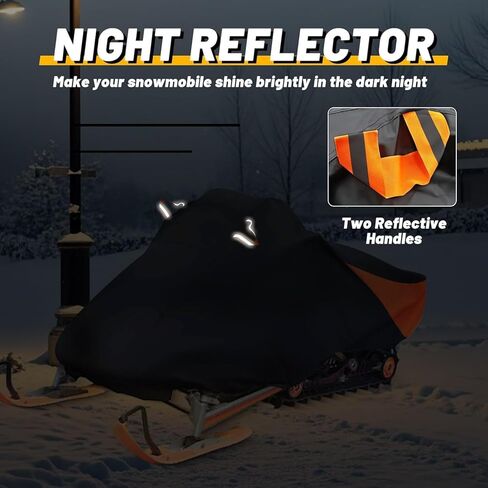 غطاء عربة ثلج مقاوم للماء قابل للمقطورة، متوافق مع Polaris Ski Doo Arctic Cat Yamaha، غطاء درع ثلجي مقاوم للرياح مع أبازيم مقاومة للرياح (115 بوصة طول × 51 بوصة عرض × 48 بوصة ارتفاع) أسود وبرتقالي in Saudi Arabia