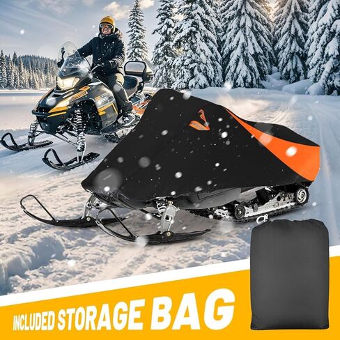 غطاء عربة ثلج مقاوم للماء قابل للمقطورة، متوافق مع Polaris Ski Doo Arctic Cat Yamaha، غطاء درع ثلجي مقاوم للرياح مع أبازيم مقاومة للرياح (115 بوصة طول × 51 بوصة عرض × 48 بوصة ارتفاع) أسود وبرتقالي in Saudi Arabia