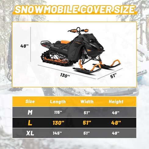 غطاء عربة ثلج مقاوم للماء قابل للمقطورة، متوافق مع Polaris Ski Doo Arctic Cat Yamaha، غطاء درع ثلجي مقاوم للرياح مع أبازيم مقاومة للرياح (115 بوصة طول × 51 بوصة عرض × 48 بوصة ارتفاع) أسود وبرتقالي in Saudi Arabia