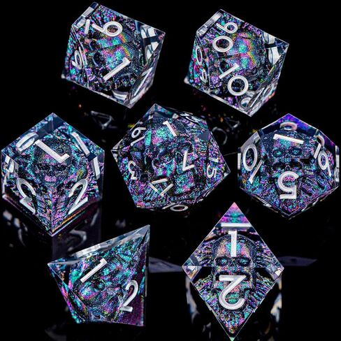 DND Skull Dice Set 7PCS Necromancer Polyhedral Dice for Dungeons Dragons RPG Role Playing Game, Resin Sharp Edged D and D Dice with Gift Box D6 D8 D10 D12 D20 (Green Purple) in Saudi Arabia