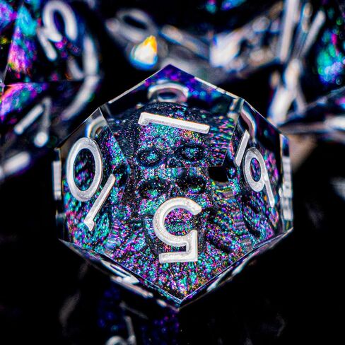 DND Skull Dice Set 7PCS Necromancer Polyhedral Dice for Dungeons Dragons RPG Role Playing Game, Resin Sharp Edged D and D Dice with Gift Box D6 D8 D10 D12 D20 (Green Purple) in Saudi Arabia