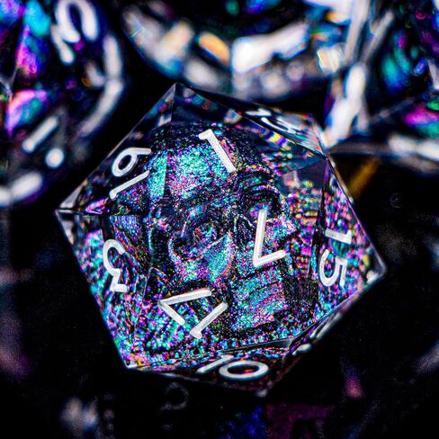 DND Skull Dice Set 7PCS Necromancer Polyhedral Dice for Dungeons Dragons RPG Role Playing Game, Resin Sharp Edged D and D Dice with Gift Box D6 D8 D10 D12 D20 (Green Purple) in Saudi Arabia