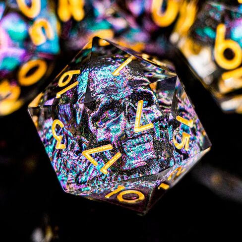 DND Skull Dice Set 7PCS Necromancer Polyhedral Dice for Dungeons Dragons RPG Role Playing Game, Resin Sharp Edged D and D Dice with Gift Box D6 D8 D10 D12 D20 (Green Purple) in Saudi Arabia