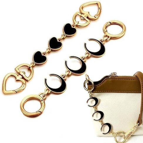 2Pcs Heart and Moon Bag Extender Chains, Gold Purse Strap Extenders for Handbags, Black Purse Accessories, Bag Charms, and Purse Making Supplies in Saudi Arabia