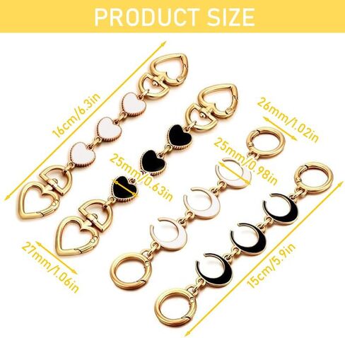 2Pcs Heart and Moon Bag Extender Chains, Gold Purse Strap Extenders for Handbags, Black Purse Accessories, Bag Charms, and Purse Making Supplies in Saudi Arabia