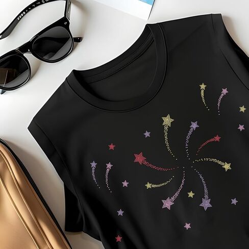 SUPERDANT Shooting Star Iron on Rhinestones for Clothes Stars Crystal Heat Transfer Stickers Iron on Decals Rhinestone Patches for Girl's T-Shirt Clothing Hoodie Jackets DIY Art Craft Gifts in Saudi Arabia