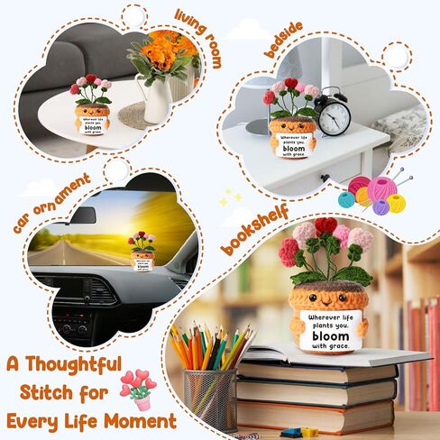 تأكيدات MAMAGIFTREE نبات الكروشيه الإيجابي - هدية الزهور المحبوكة التشجيعية للنمو والارتقاء - هدايا تحفيزية مدروسة للطلاب، والمراهقين، والأصدقاء، والأخت، والأصدقاء، وزملاء العمل in Kuwait