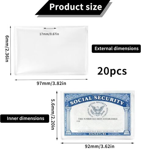 20 Pcs PVC Card Sleeves Holders, Waterproof Clear Social Security Card Protector Sleeves for Credit Cards Driver's License Insurance ID Protections in Saudi Arabia