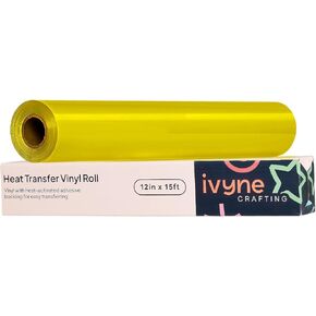 iVyne، لفافة فينيل نقل الحرارة HTV، حديد على صفائح الفينيل للكريكات، فينيل ضغط حراري للقمصان والقبعات والمشاريع الحرفية، 12 بوصة × 15 قدم، لفافة فينيل HTV بيضاء، أسود in Kuwait