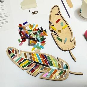Rekeell DIY Mosaic Feather Art Kit, Wooden Base with Colorful Glass Tiles, Craft Project Set (Red Green) in Saudi Arabia