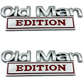 قطعتان من شعار السيارة Old Man Edition، ملصقات سيارة معدنية مقاومة للماء ثلاثية الأبعاد، للسيارات والشاحنات وسيارات الدفع الرباعي والدراجات النارية، شارة السيارات المصنوعة من سبائك الزنك الممتازة (فضي وأحمر) in Kuwait