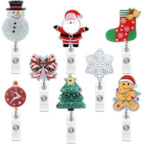 Epakh 8 Pcs Winter Badge Reels Retractable with Alligator Swivel Clip Cute Acrylic Winter Holiday Badge Reel Glitter Snowman Snowflake Christmas Tree Elk Badges Holder ID Card for Nurse Doctor in Kuwait