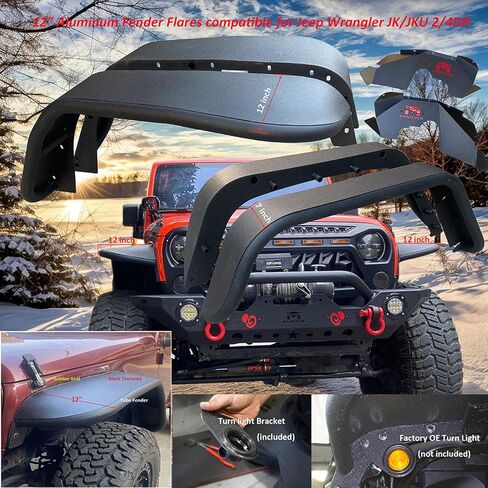 OMP Offroad Premium Aluminum Fender Flares 12 inch Compatible for Jeep Wrangler JK JKU - Ultimate Protection and Off-Road Upgrade Special for X Large tire Wrangler. (with Inner Fenders) in Saudi Arabia