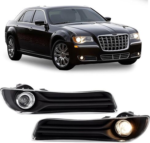 HECASA Pair LED Fog Lights w/Bezel Compatible with 2011-2014 Chrysler 300 Replacement for 68127946AB 68127947AB CH1039126 Front Fog Lamp Kit Cover Trim Clear Lens+Black Bezel LH & RH in Saudi Arabia