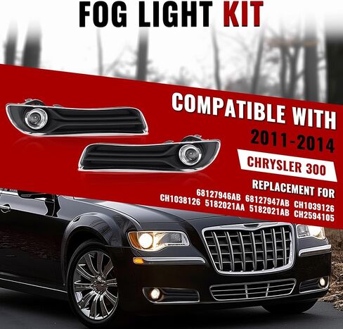 HECASA Pair LED Fog Lights w/Bezel Compatible with 2011-2014 Chrysler 300 Replacement for 68127946AB 68127947AB CH1039126 Front Fog Lamp Kit Cover Trim Clear Lens+Black Bezel LH & RH in Saudi Arabia