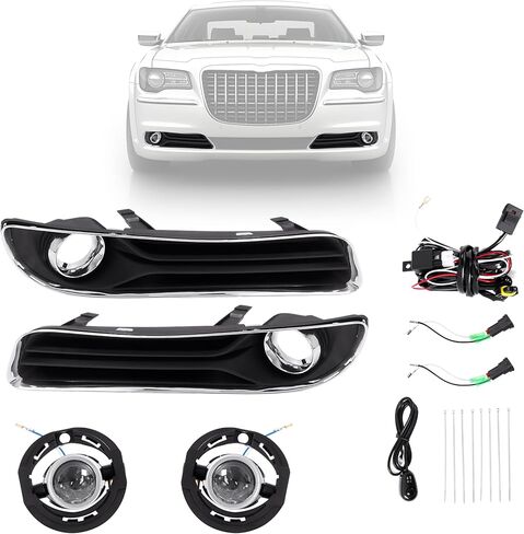 HECASA Pair LED Fog Lights w/Bezel Compatible with 2011-2014 Chrysler 300 Replacement for 68127946AB 68127947AB CH1039126 Front Fog Lamp Kit Cover Trim Clear Lens+Black Bezel LH & RH in Saudi Arabia
