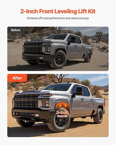 VEVOR 2 بوصة مفاتيح شريط الالتواء لـ 2020-2024 Chevy/GMC 2500/3500HD، طقم رفع التسوية الأمامية طقم مستوى تعليق فولاذي عالي التحمل مع 4 البطانات، طقم تسوية الهيكل متوافق مع Chevy وGMC in Saudi Arabia