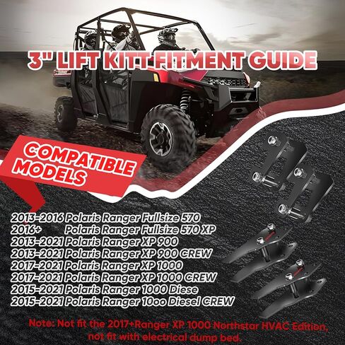 طقم رفع UTV Ranger باللون الأسود، طقم رفع بقوس أمامي وخلفي مقاس 3 بوصات مناسب لـ 2013-2022 Polaris Ranger بالحجم الكامل 570/XP 570/XP 900/XP 1000/1000 ديزل in Kuwait