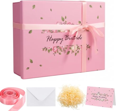 Ctosree 13 Inch Large Luxury Birthday Gift Boxes with Lids for Presents Pink Bow Ribbon Floral Style Gift Box Empty for Birthday, 13.5 x 10 x 4 Inches in Saudi Arabia