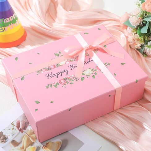 علب هدايا عيد ميلاد فاخرة كبيرة مقاس 13 بوصة من Ctosree مع أغطية للهدايا، صندوق هدايا على شكل شريط زهري وردي فارغ لعيد الميلاد، 13.5 × 10 × 4 بوصات in Kuwait
