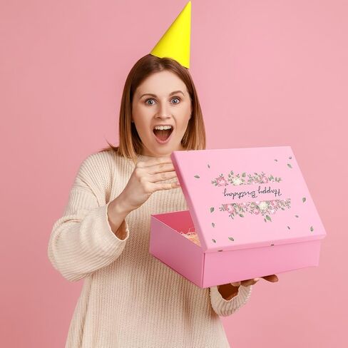 علب هدايا عيد ميلاد فاخرة كبيرة مقاس 13 بوصة من Ctosree مع أغطية للهدايا، صندوق هدايا على شكل شريط زهري وردي فارغ لعيد الميلاد، 13.5 × 10 × 4 بوصات in Kuwait