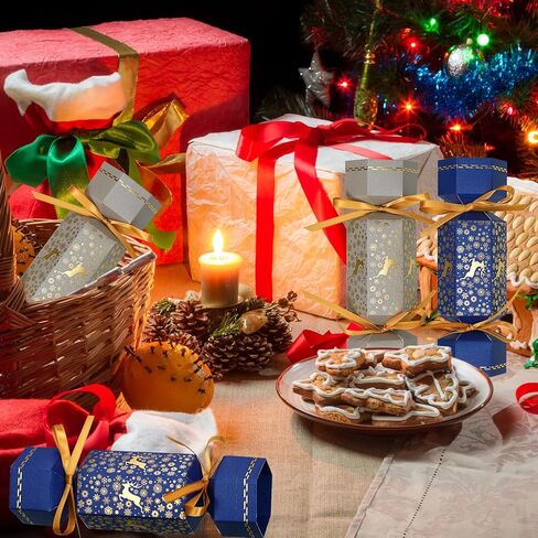 Tenceur 50 عيد الميلاد المفرقع عدة لا المفاجئة عيد الميلاد حزب الجدول تفضل ندفة الثلج الرنة DIY عيد الميلاد حزب المفرقع صناديق الحلوى عيد الميلاد حزب صالح للزينة عطلة، الأزرق والفضي in Saudi Arabia