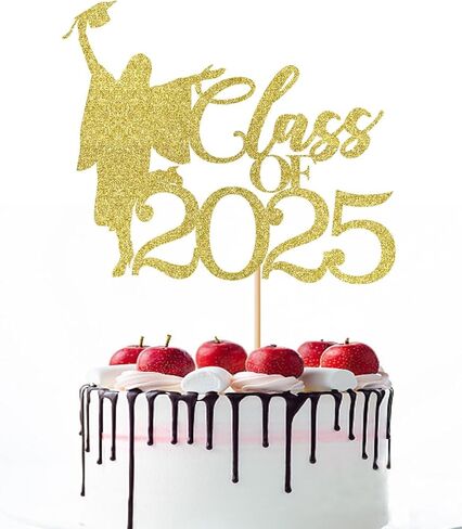 Congratulations Cake Topper，Class of 2025 Graduation Cake Topper,Congrats Graduate, Wedding, Retirement, Birthday, Anniversary, Celebration Party Decorations Gold Glitter in Saudi Arabia