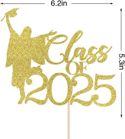 Congratulations Cake Topper，Class of 2025 Graduation Cake Topper,Congrats Graduate, Wedding, Retirement, Birthday, Anniversary, Celebration Party Decorations Gold Glitter in Saudi Arabia