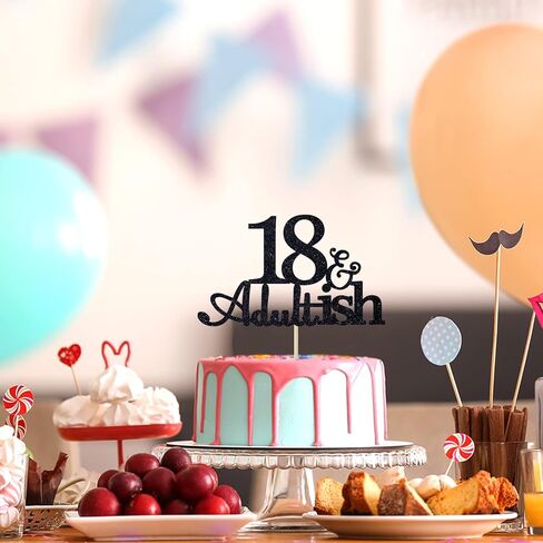 بريق أسود 18 والكبار كعكة توبر لثمانية عشر حفلة عيد ميلاد، الوقت للكبار زينة الكعكة، زينة حفلة عيد ميلاد 18 للفتيات الأولاد in Kuwait